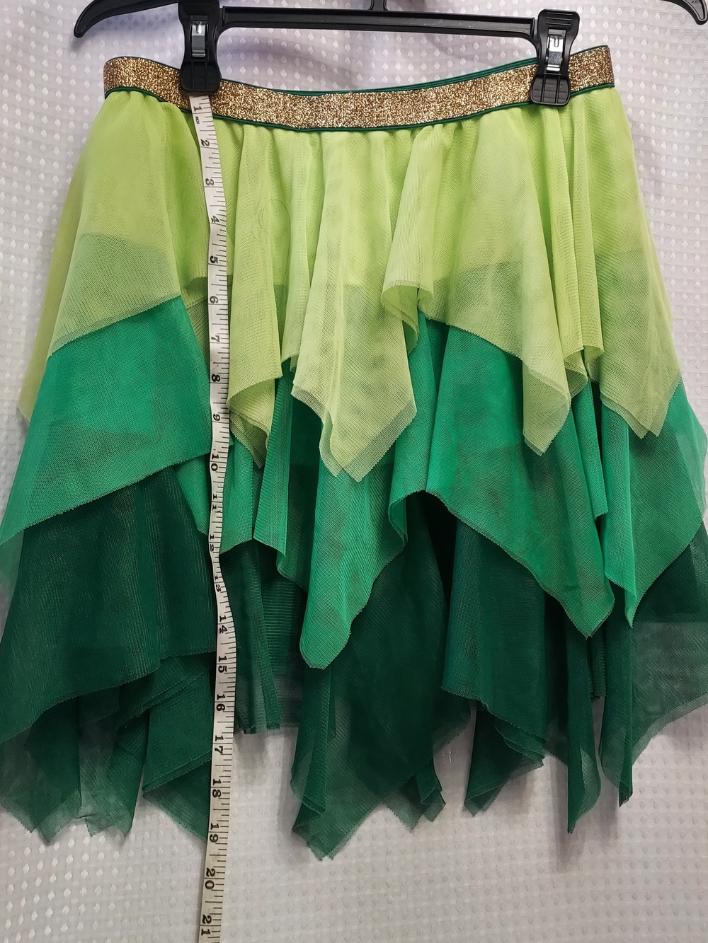 Layered Green Ombre Tulle Skirt with Gold Elastic Waistband